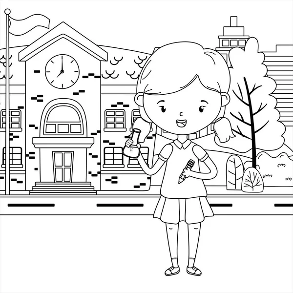 School building and girl cartoon design — ストックベクタ