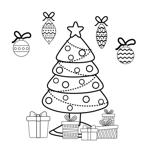 Diseño feliz árbol de pino de Navidad vector — Vector de stock