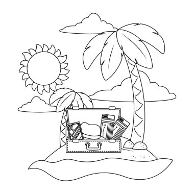 Plaj karikatürü siyah beyaz