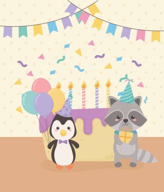 birthday card with little animals characters