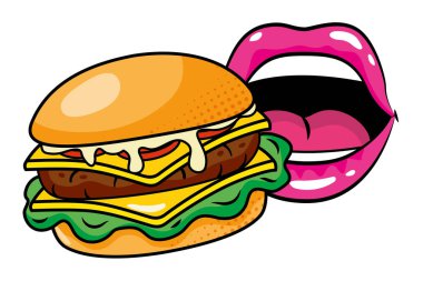 Seksi dudaklar ve hamburger vektör çizimi