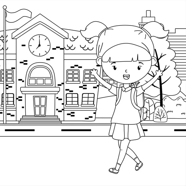School building and girl cartoon design — ストックベクタ