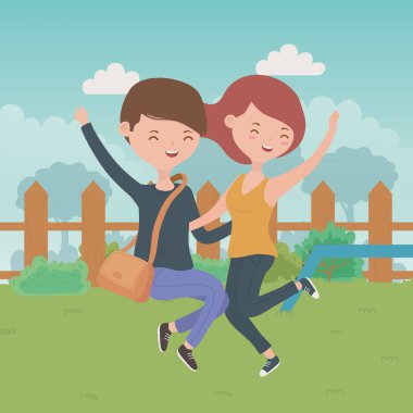 Genç çocuk ve kız karikatür tasarım