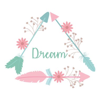triangular bohemian frame with arrow feathers and flowers