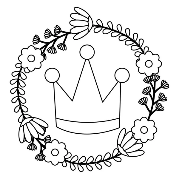 Crown queen with floral wreath pop art style —  Vetores de Stock