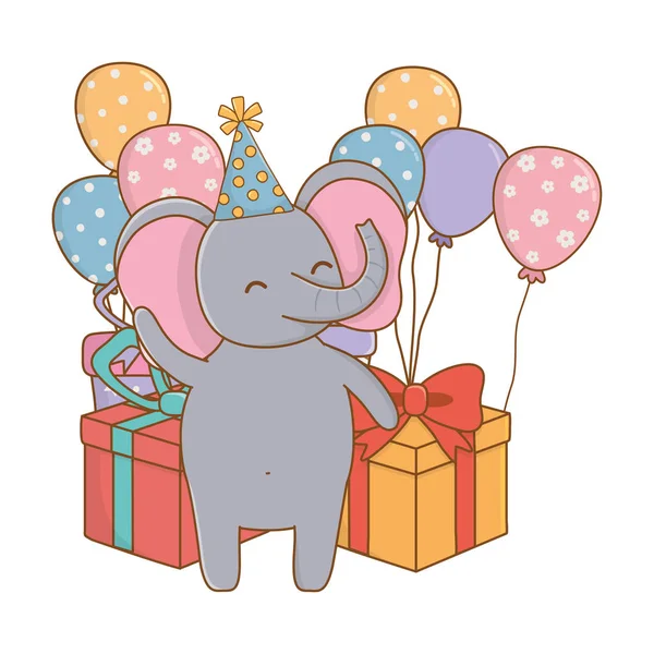 Desenhos animados de animais com design de ícone Feliz Aniversário —  Vetores de Stock