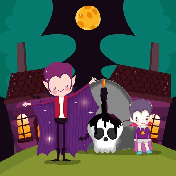 Kids with costume halloween image — Stock Vector