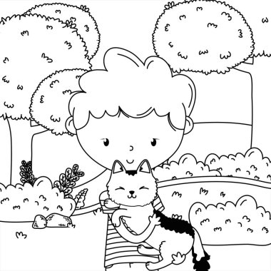 Kedi karikatür tasarımı ile çocuk