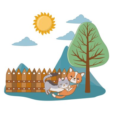 Kedi ve köpek karikatür tasarım vector Illustrator