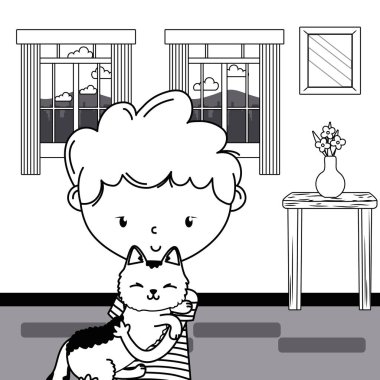 Kedi karikatür tasarımı ile çocuk