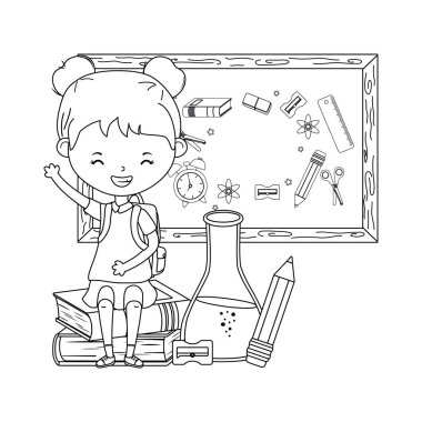 Okul ve karatahta tasarımlı kız.