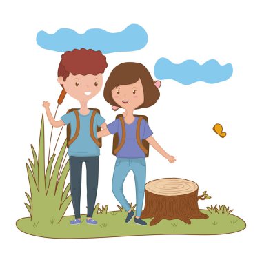 Genç çocuk ve kız karikatür tasarım