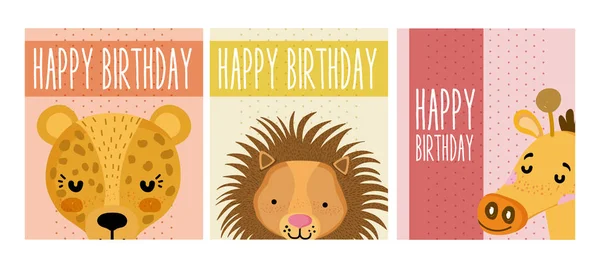 Happy birthday animals cards — Stock Vector