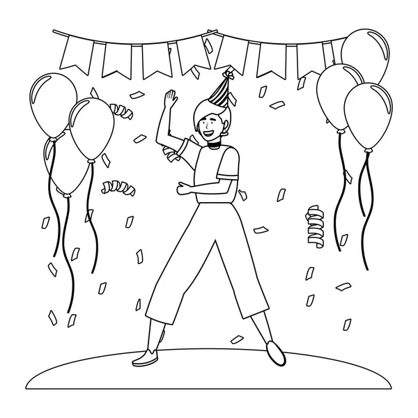 パーティー帽子デザインの女性漫画 — ストックベクタ