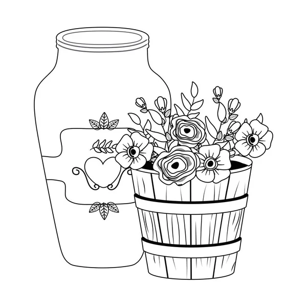 鉢の中の花や葉ベクトルデザイン — ストックベクタ