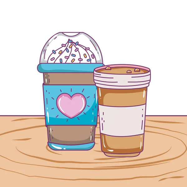 Conception d'une tasse à café isolée glacée et d'un vecteur verre — Image vectorielle