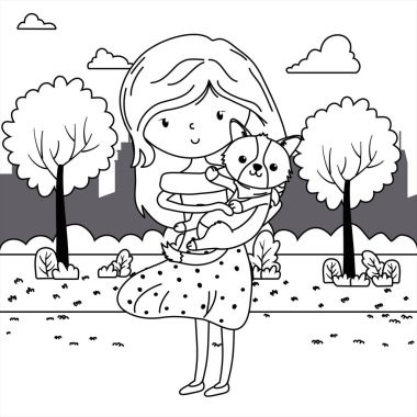 Köpek karikatür tasarımı ile kız