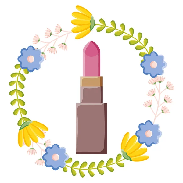Lipstick make up with floral wreath pop art style — Archivo Imágenes Vectoriales