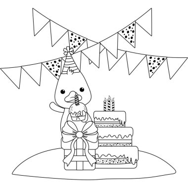 Mutlu Doğum günü simgesi tasarımı ile ördek karikatür