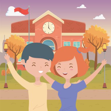 Genç çocuk ve kız karikatür tasarım