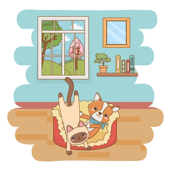 Kedi ve köpek karikatür tasarım vector Illustrator — Stok Vektör