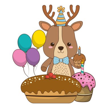Mutlu Doğum günü simgesi tasarımı ile Ren geyiği karikatür