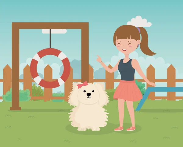 Girl and dog in training zone pet care — Stockvektor