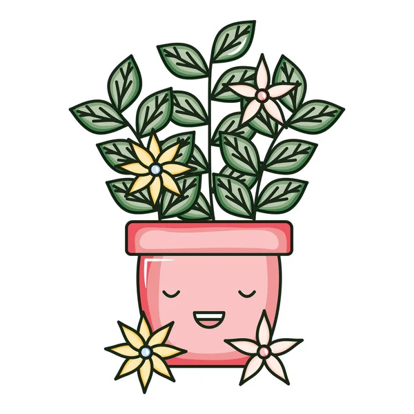 Pianta della casa in vaso di ceramica con i fiori carattere kawaii — Vettoriale Stock