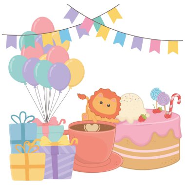 Doğum günü pastası tasarımlı Kawaii aslanı.