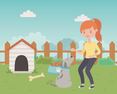 Köpek karikatür tasarımı ile kız