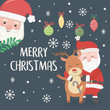 Noel baba ve ren geyiği balolara sarılıyor şeker kamışı kutluyor Mutlu noeller posteri