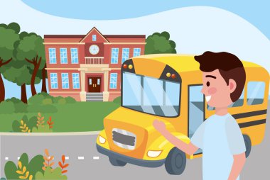 Boy kid and bus school design