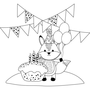 Mutlu Doğum günü simgesi tasarımı ile Fox karikatür