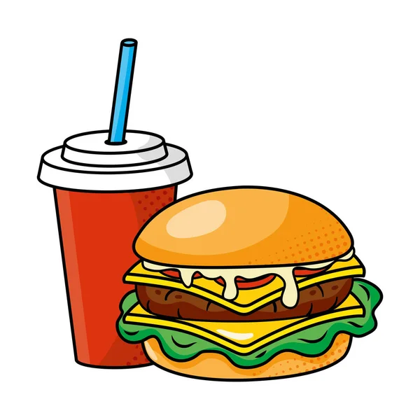 Hamburger und Soda-Vektorillustration — Stockvektor