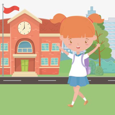 School building and girl cartoon design