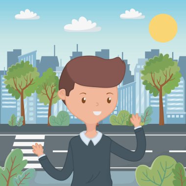 Genç çocuk karikatür tasarım vector Illustrator