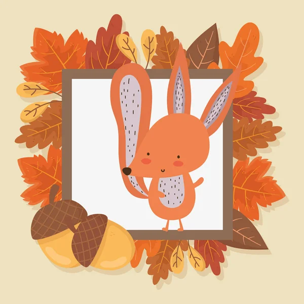 Squirrel foliage leaves hello autumn poster — Vector de stock