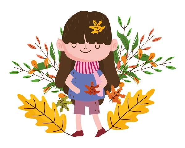 Caricature de fille dans le dessin de saison d'automne — Image vectorielle