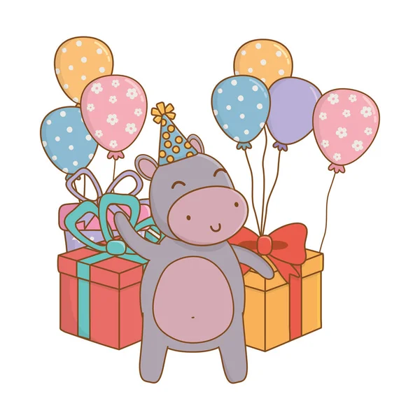 Dessin animé animal avec conception icône Joyeux anniversaire — Image vectorielle