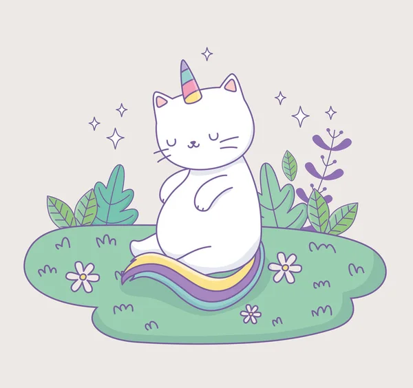 キャンプでのレインボーテールの可愛い猫かわいいキャラクター — ストックベクタ