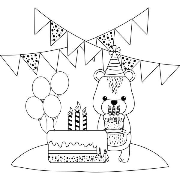 Bear Cartoon med Grattis på födelsedagen ikon design — Stock vektor