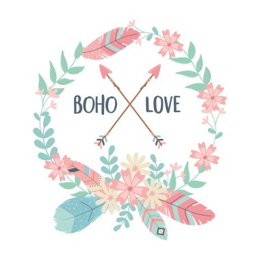 Oklarla süslenmiş çiçek ve tüyler.