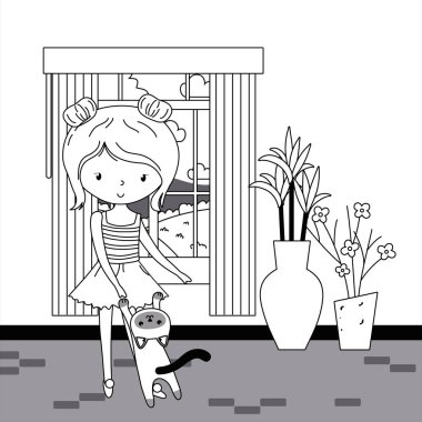 Kedi karikatür tasarımı ile kız