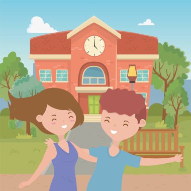 Genç çocuk ve kız karikatür tasarım