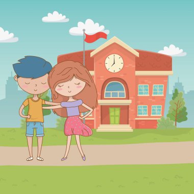 Genç çocuk ve kız karikatür tasarım