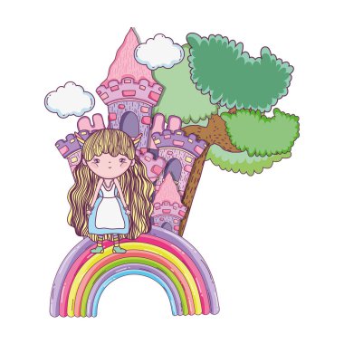 kale ve gökkuşağı ile sevimli küçük peri