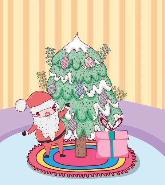 Jultomten med tallskog i huset — Stock vektor