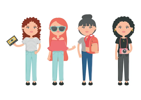 Group of girls youth urban style characters — Archivo Imágenes Vectoriales