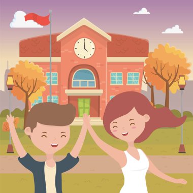 Genç çocuk ve kız karikatür tasarım