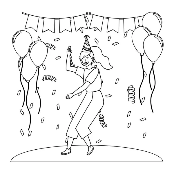 Femme dessin animé avec la conception de chapeau de fête — Image vectorielle